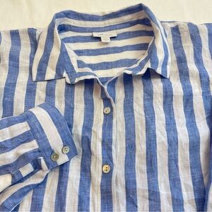 J.Jill 100% Linen Shirt Blue & White Stripes Button Down Women’s Large Tall